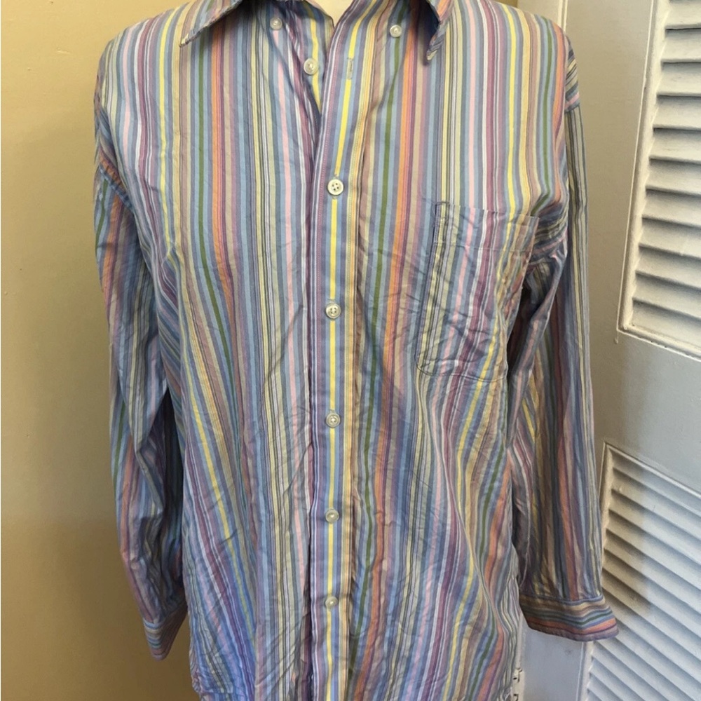 Lands' End Blue and Pink Casual Button Down Shirt. Size 16 32/33 EUC. Summer